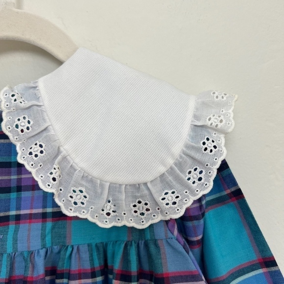Vintage Kids Classics Girls Plaid Embroidered Collar Prairie Cottagecore Dress 6 - Picture 8 of 12
